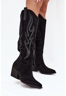 Dámské kovbojky na podpatku se zdobením Jovina – černé