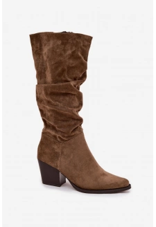 Zateplené dámské kozačky na sloupkovém podpatku Paelina - zelená