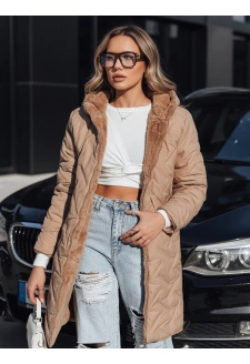 Kurtka damska długa pikowana ciemnobeżowa Dstreet TY5438