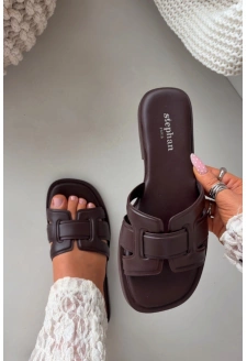 Dámské pantofle na nízkém podpatku – čokoládové Lorania