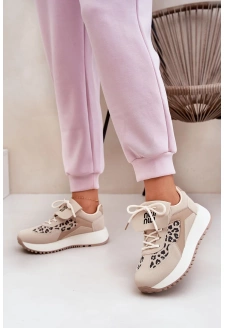 Dámské sportovní tenisky na platformě – béžové s panteřím vzorem Pumbes