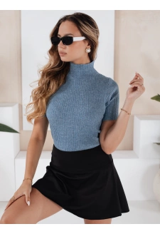 Damski sweter prążkowany z krótkim rękawem GIRLGLORY niebieski Dstreet MY2555
