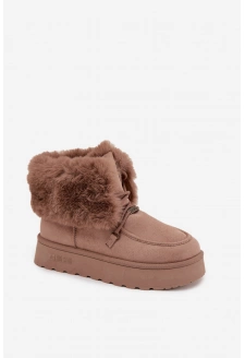 Dámské sněhule na platformě s kožešinkou a šněrováním Big Star – béžové