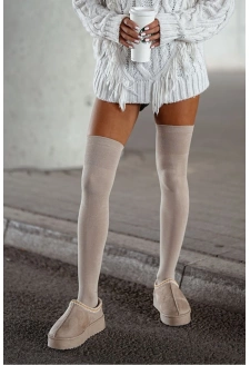 Dámské bavlněné hladké nadkolenky – béžové