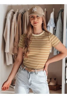 T-shirt damskie basic w paski LINESS kamelowy Dstreet RY2819