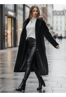 Płaszcz zimowy damski teddy futrzany długi czarny Dstreet NY0760z