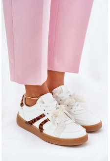 Dámské nízké sneakersy s krajkou a leopardím vzorem Zielle – bílé