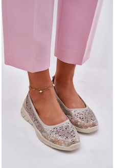 Dámské kožené perforované baleríny Leaneila – zlaté