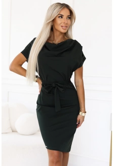 240-7 ROXI sukienka z asymetryczną spódnicą i paskiem - KHAKI