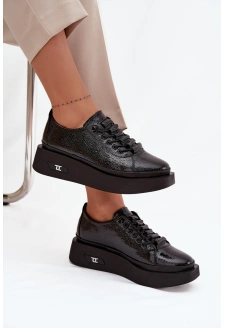 Dámské kožené lakované polobotky na platformě Artiker – černé