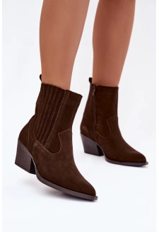 Dámské semišové “kovbojky” na sloupku – čokoládové Dylira