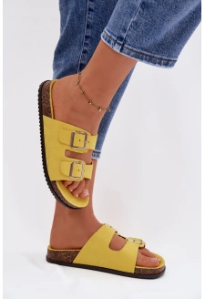 Dámské pantofle s přezkami Oliena – žluté