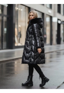 Kurtka damska zimowa ELECIO długa pikowana z kapturem czarna Dstreet TY5178z