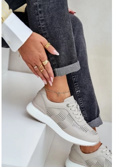 Dámské kožené sportovní sneakersy S.Barski – béžové