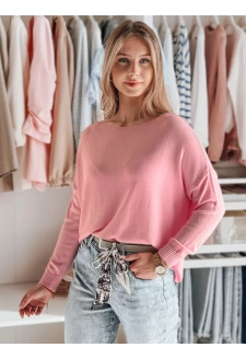 Sweter damski one size oversize gładki SENZIA różowy Dstreet MY2447
