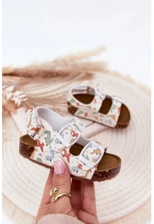 Dětské sandálky na korkové podešvi s přezkami s dinosauřím motivem – multikolor Thessa