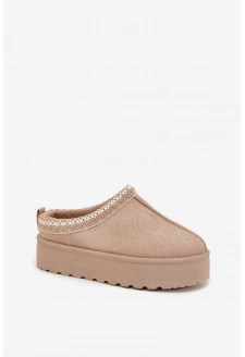 Dětské/módní sněhule s výšivkou na platformě Jolisse – béžové