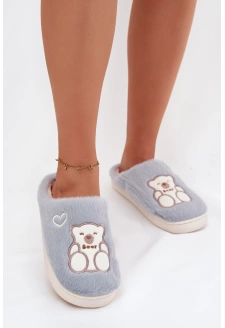 Dámské chlupaté papuče s medvídkem – modré Noralie