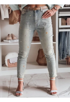 Spodnie damskie jeansowe skinny w kwiatki PERLAON niebieskie Dstreet UY2477