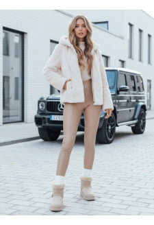 Płaszcz damski krótki ELMIRIS beżowy futerkowy Dstreet TY4994