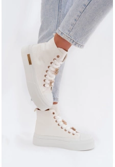 Dámské plátěné tenisky na platformě s ozdobnými připínkami – bílé Gracella