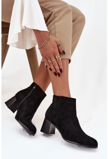 Dámské botky na sloupku z eko semiše – černé Marilou