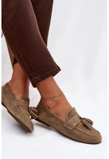 Dámské ploché mokasíny s třásněmi – zelené Marilisse