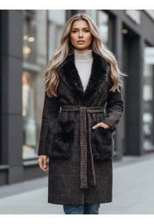 Płaszcz damski z futerkiem brązowy Dstreet TY5229z