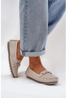 Dámské ploché kožené mokasíny s ozdobou S.Barski – béžové