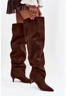 Nazouvací dámské kozačky na jehlovém podpatku Ysolienne – čokoládové