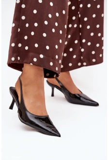 Dámské lakované lodičky na jehlovém podpatku s odkrytou patou Talira – černé