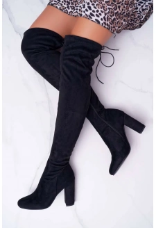 Dámské semišové kozačky na vysokém podpatku Černá Xamarin