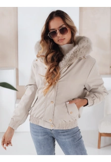 Kurtka damska zimowa VESSADA krótka z futerkiem jasnobeżowa Dstreet TY5062