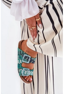 Dámské pantofle s přezkami a brokátovým zdobením S.Barski – zelené