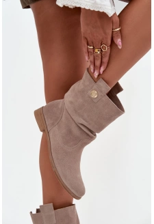 Zateplené dámské kotníkové boty z přírodní semišové kůže Zazoo – béžové