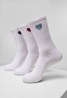 Heart Embroidery Socks 3-Pack white