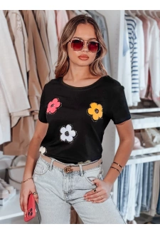 T-shirt damski w kwiaty DAISYLA czarny Dstreet RY2744