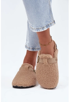 Klapki Damskie Z Futerkiem Typu Baranek Beżowe Lorivine