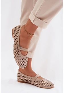 Dámské perforované baleríny s cyrkoniemi a páskem Wilvessa – béžové