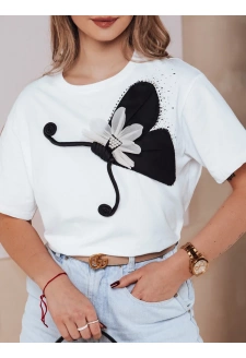 T-shirt damski ze zdobieniem PEARLI biała Dstreet RY2718