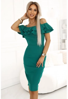 599-2 CARMEN Dopasowana sukienka midi w stylu hiszpańskim - ZIELONA
