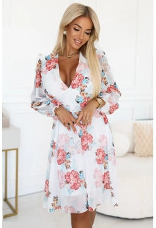 388-3 FRANCES szyfonowa kopertowa sukienka z długim rękawkiem - MALWY