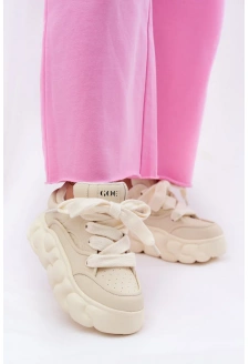 Dámské kožené sneakersy na masivní platformě GOE – béžové