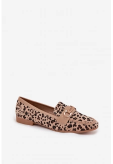 Dámské mokasíny/loafersy s panteřím vzorem Evelora – béžové
