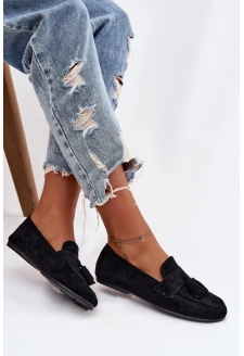 Dámské ploché mokasíny s třásněmi – černé Marilisse