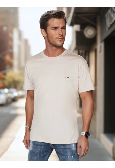 T-shirt męski z haftem cappuccino Dstreet RX5638