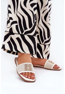 Dámské elegantní pantofle s ozdobou na plochém podpatku Lovehia – bílé