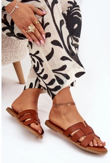 Dámské pantofle na nízkém podpatku – camel Mirona