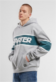 Pánská mikina s kapucí Starter Across Stripe Hoodie šedý melír/tyrkysový