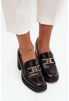 Dámské polobotky na sloupku se zlatým detailem Privelle – černé